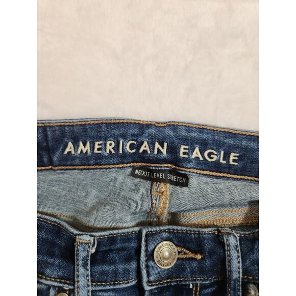 American Eagle Flare Jeans Womens 2P 2 Petite Short Blue Stretch Super Hi-Rise - Picture 2 of 13